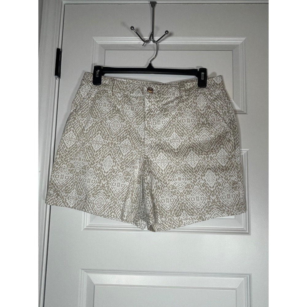 Gloria Vanderbilt Shorts Womens 14 Tan White Ikat Diamond Cotton Stretch